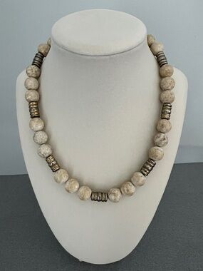 Neutral Stone Bead 8” Necklace with Antiqued Metal Accents Vintage Vibes